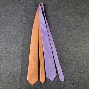 G H BASS 100% Silk Polka Dot Men's Tie Lot Of 2 Purple & Orange  Necktie Casual